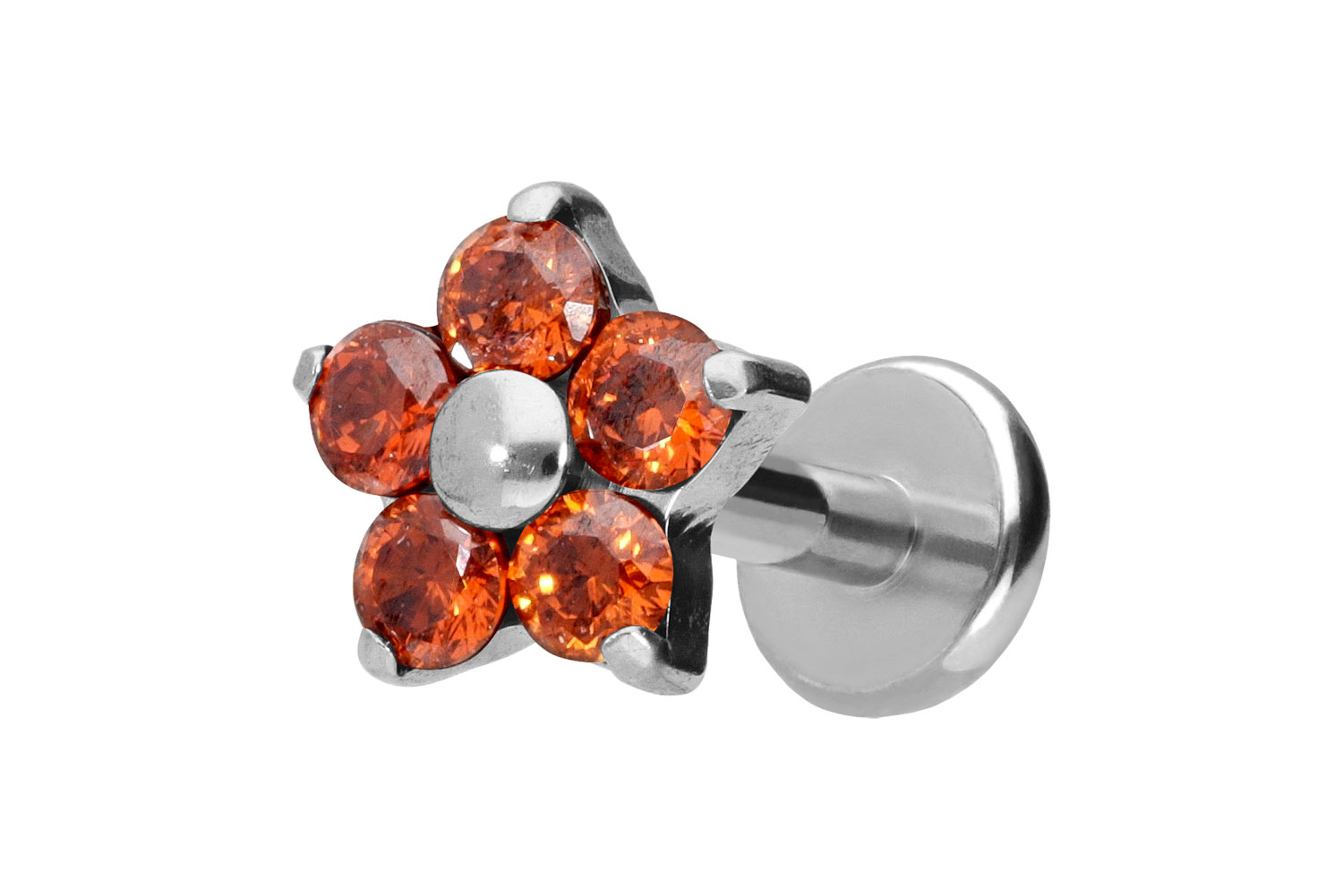 Titan Labret Piercing mit Push Fit KRISTALLBLUME